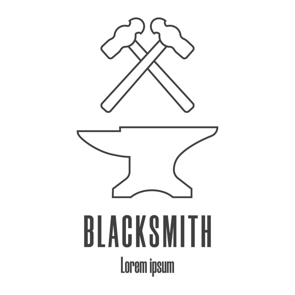 Line style icon of a hammers and anvil. Blacksmith, repair logo. Clean and modern vector illustration.