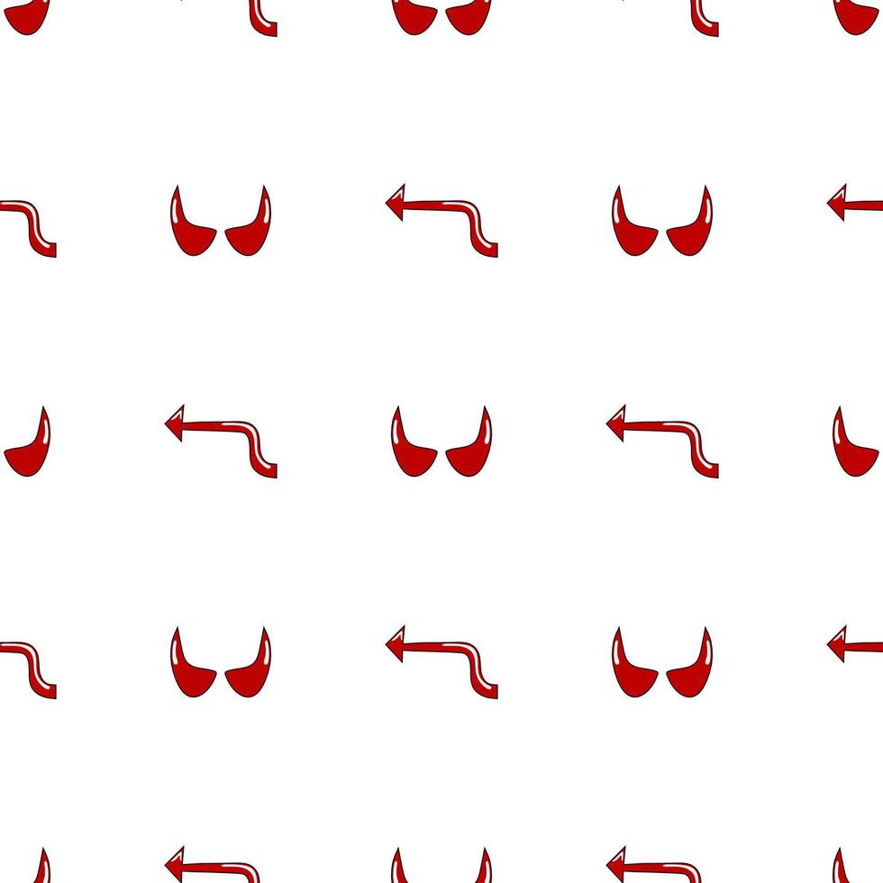 Seamless pattern with red devil tails and horns isolated on white background. Cartoon style. Vector illustration.