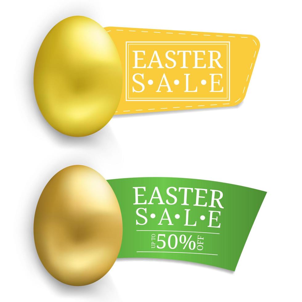 Easter Sale Banner with Golden Egg. Voucher, wallpaper,flyers, invitation, posters, brochure, coupon discount,greeting card. Vector illustration.
