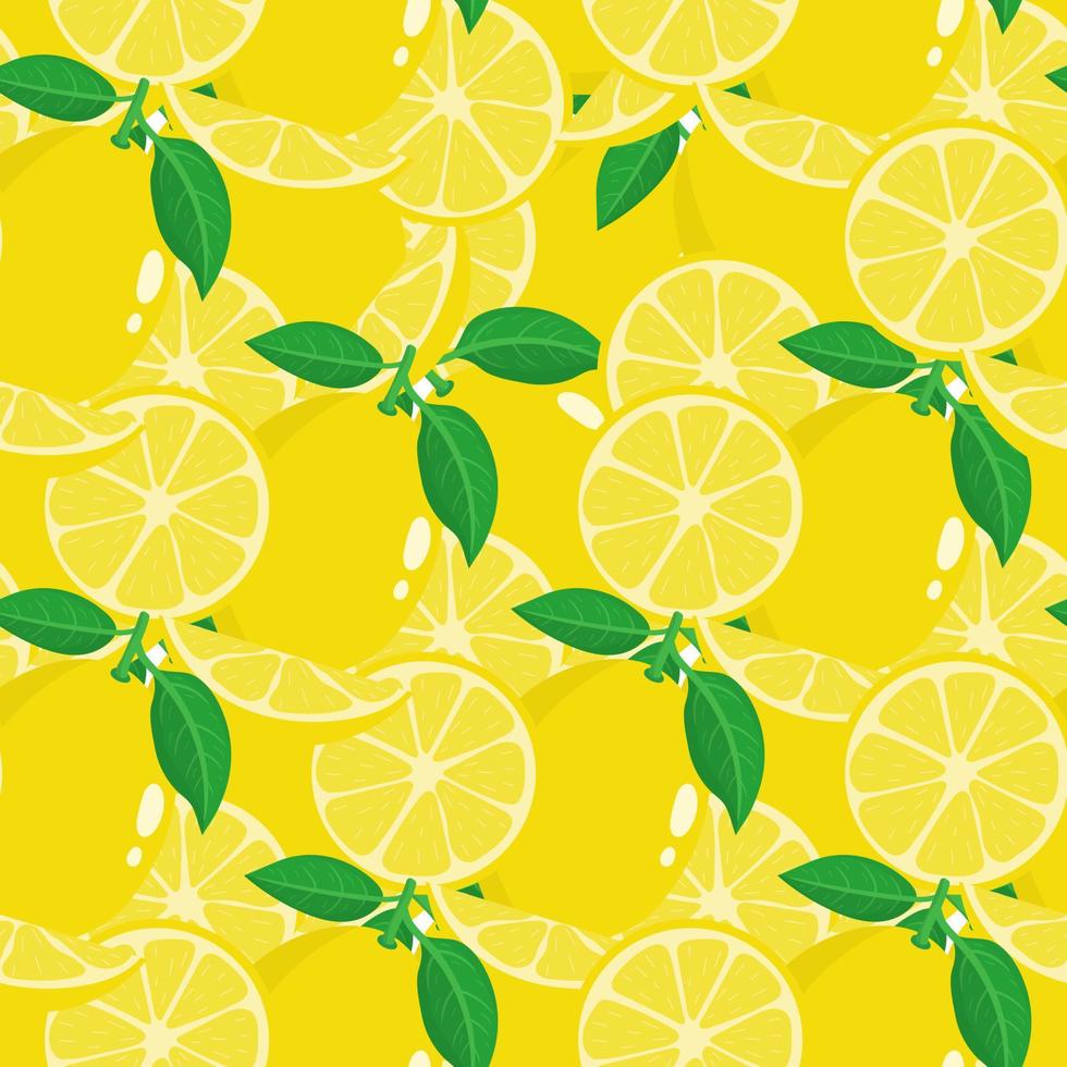 Seamless pattern with lemons on white background. Organic fruit. Cartoon style. Vector illustration for design, web, wrapping paper, fabric, wallpaper.
