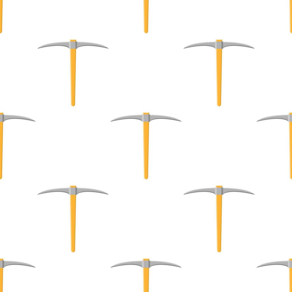 Seamless pattern with cartoon pickaxe on white background. Gardening tool. Vector illustration for any design
