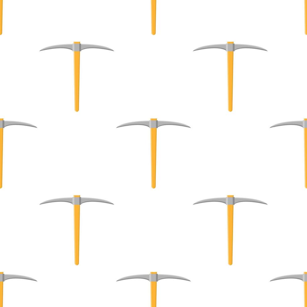 Seamless pattern with cartoon pickaxe on white background. Gardening tool. Vector illustration for any design