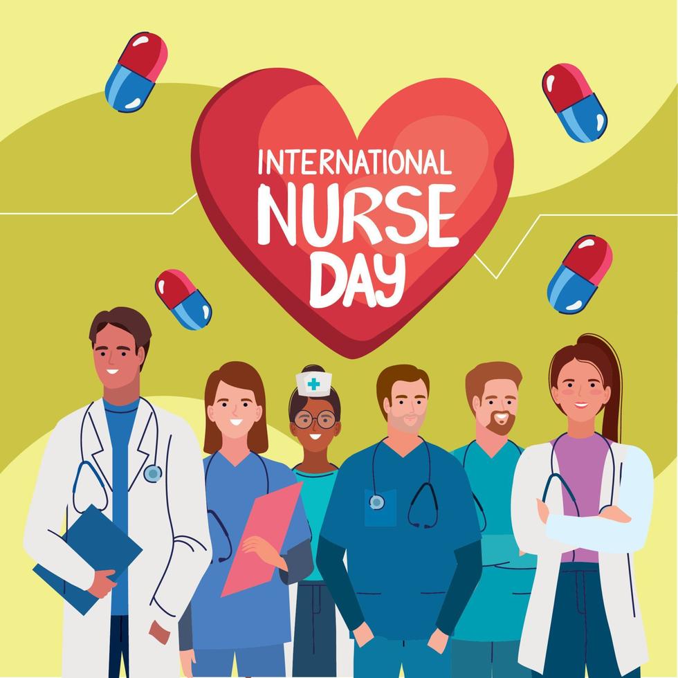 nurse day lettering with capsules vector