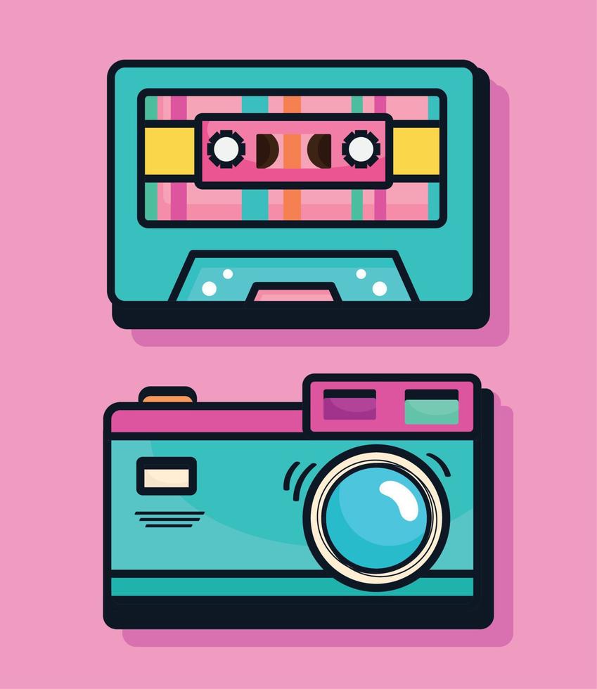 nineties camera and cassette vector