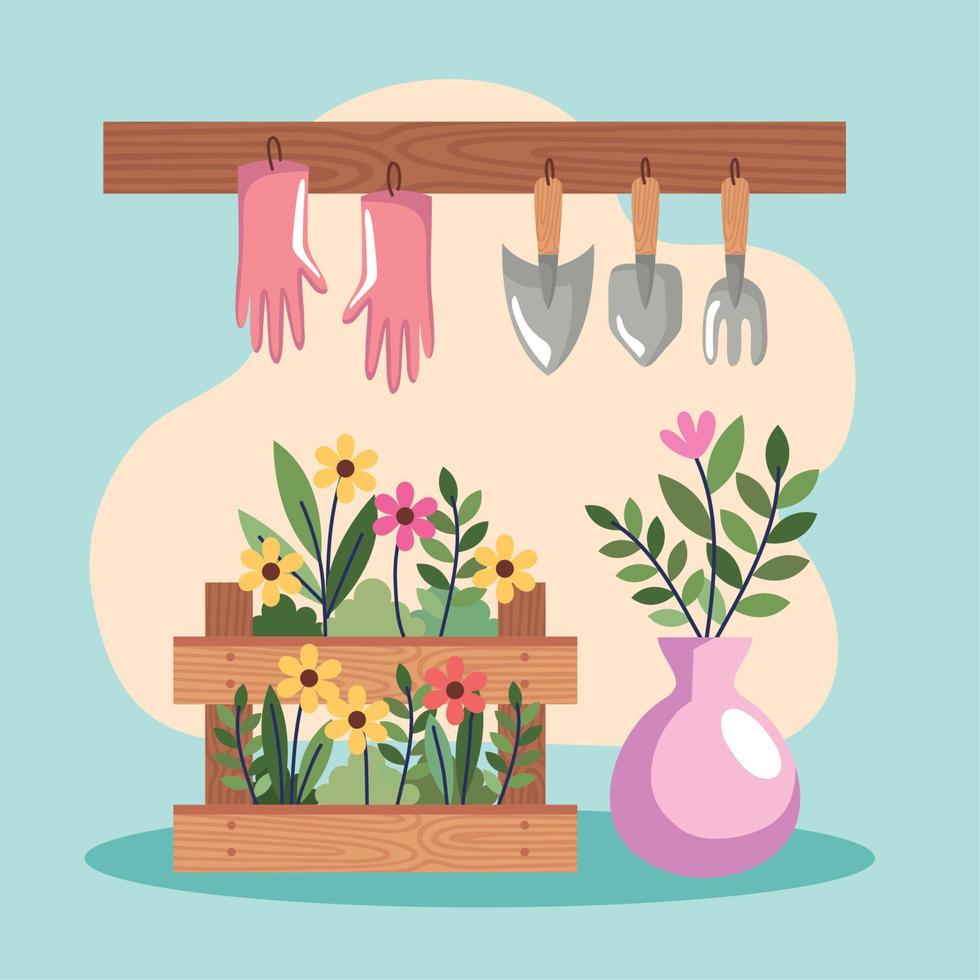 gardening vase with basket vector