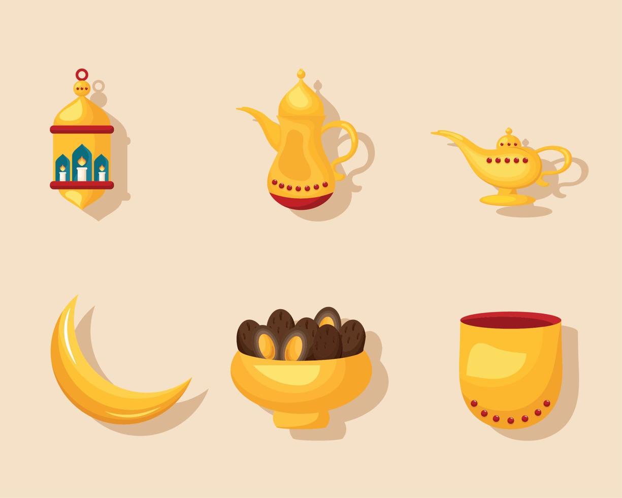 six ramadan kareem icons vector