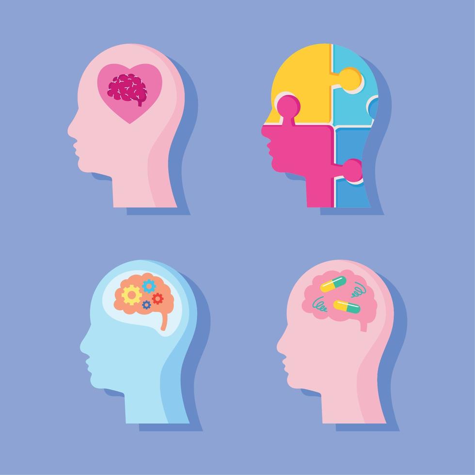 four mental health icons vector
