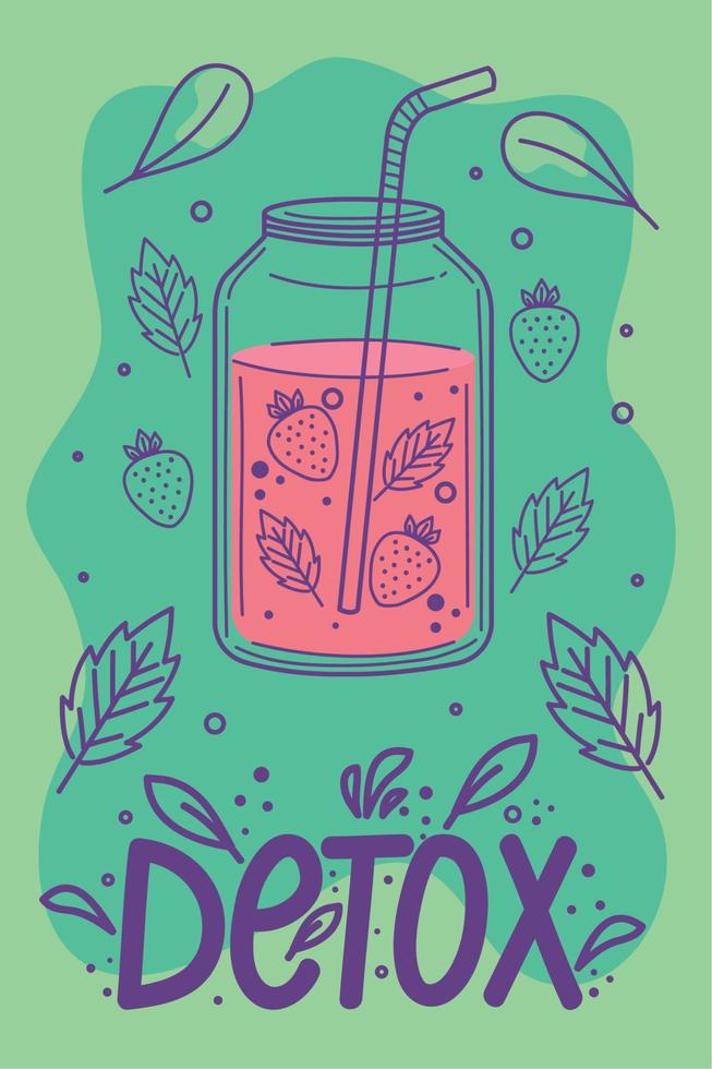 letras de desintoxicación y jugo de fresas vector