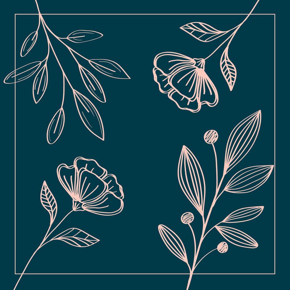 flowers sketch in square frame vector