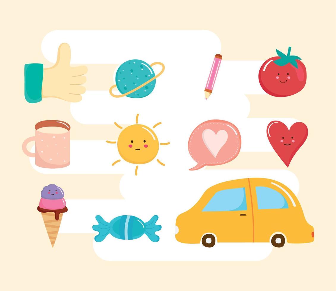 set of cute icons vector