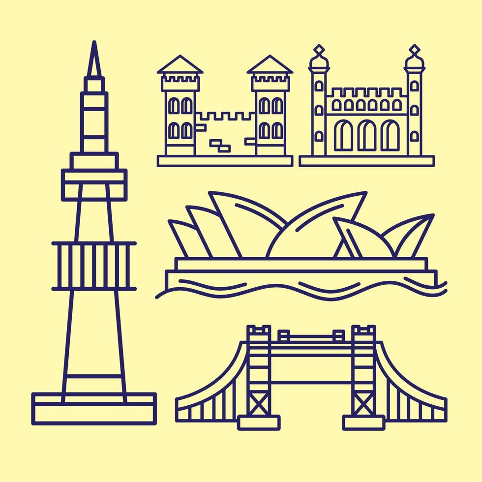 five world famous landmarks vector