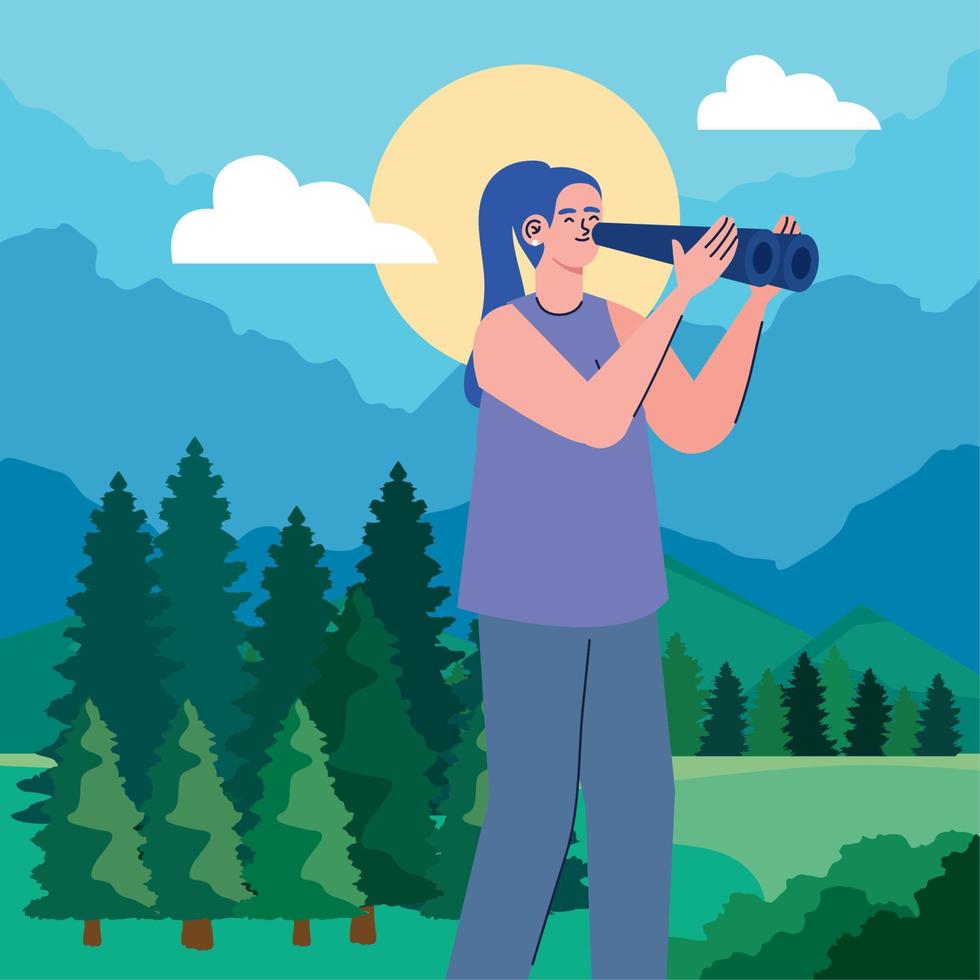 young woman with telescope vector