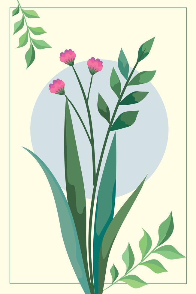 flowers plant in circular frame vector