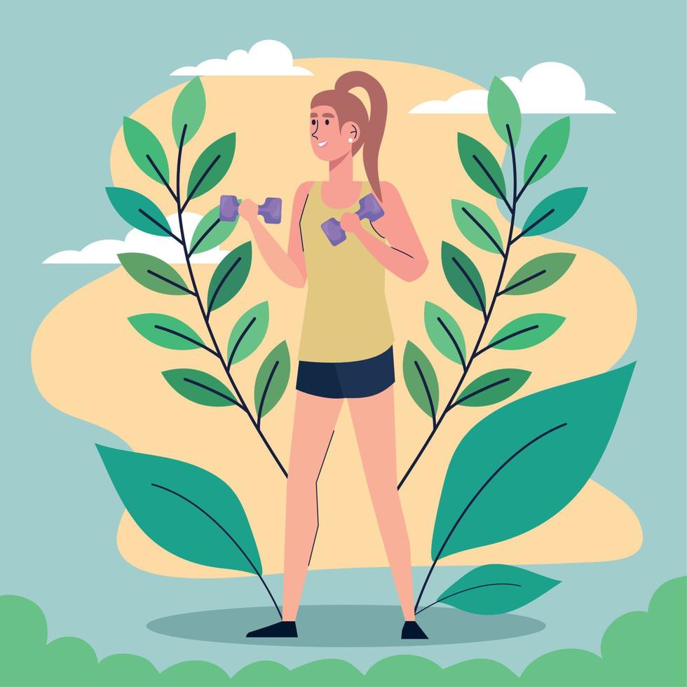 woman lifting dumbbells vector