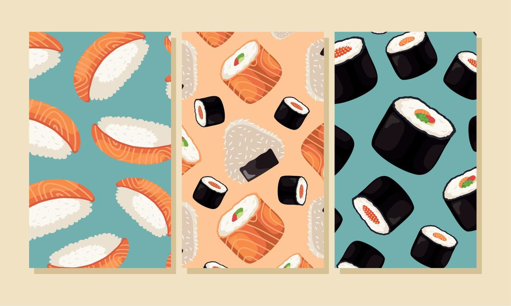 three japanese food patterns vector