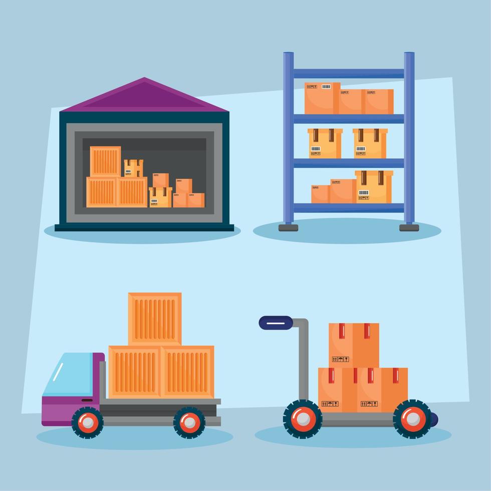 warehouse service four icons vector