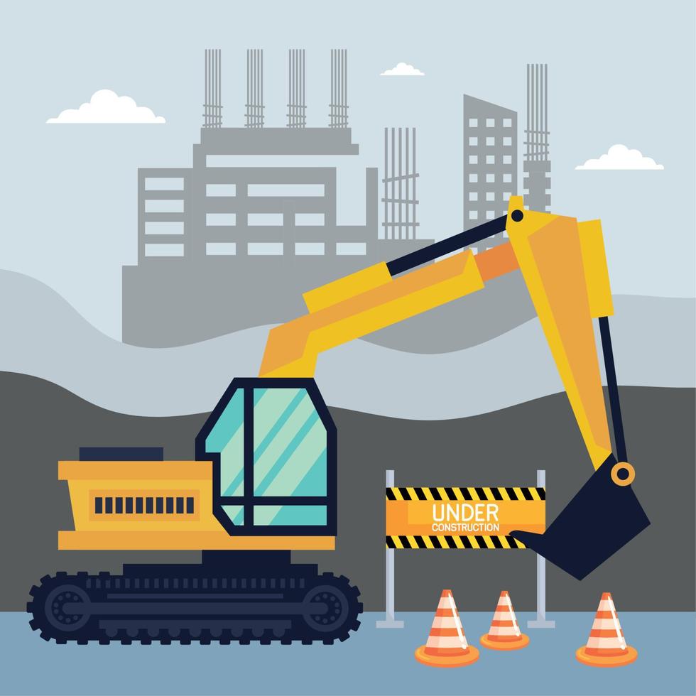 excavator and cones vector