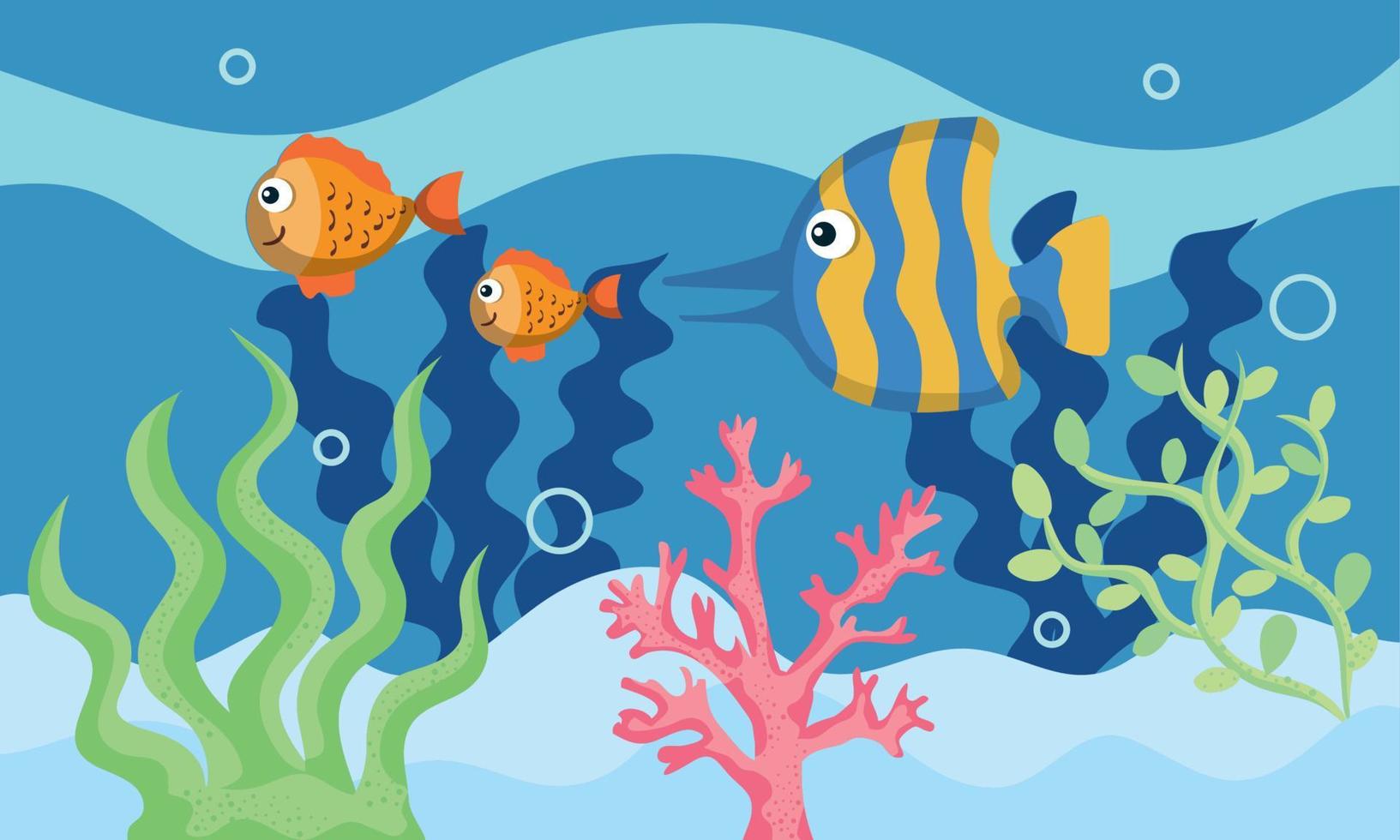 sea fishes and seaweed vector