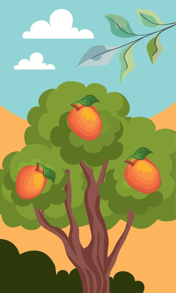 paisaje de la planta del árbol de mango vector