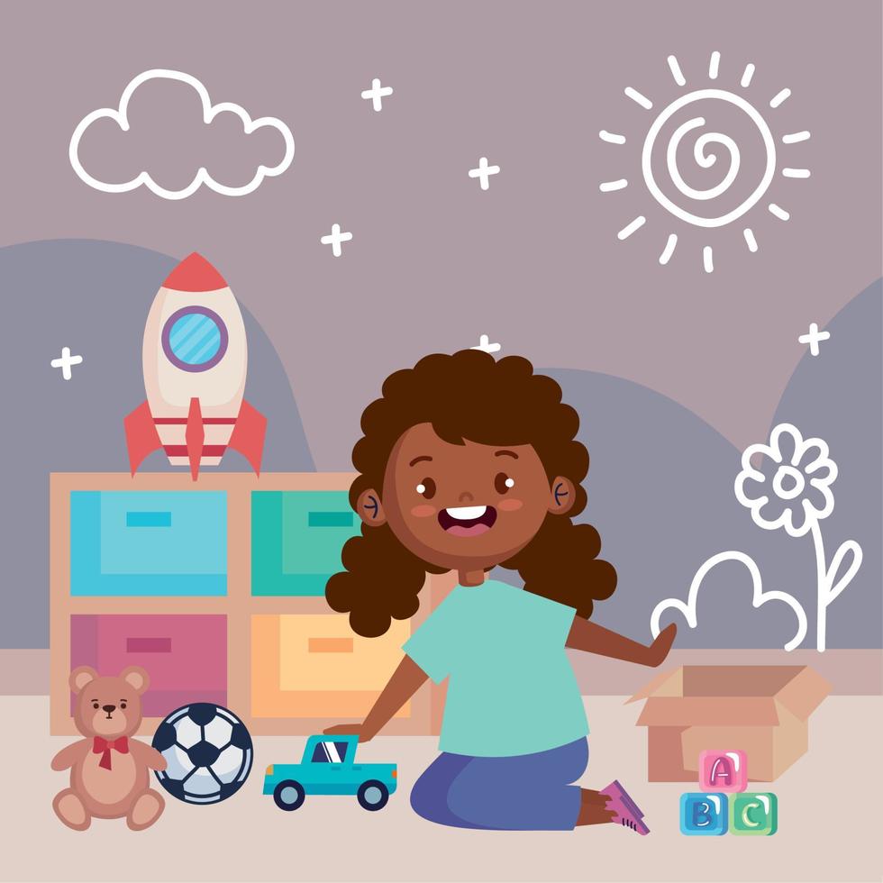 niña afro jugando vector