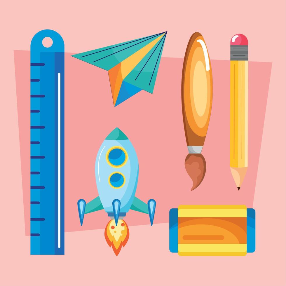 six school supplies icons vector