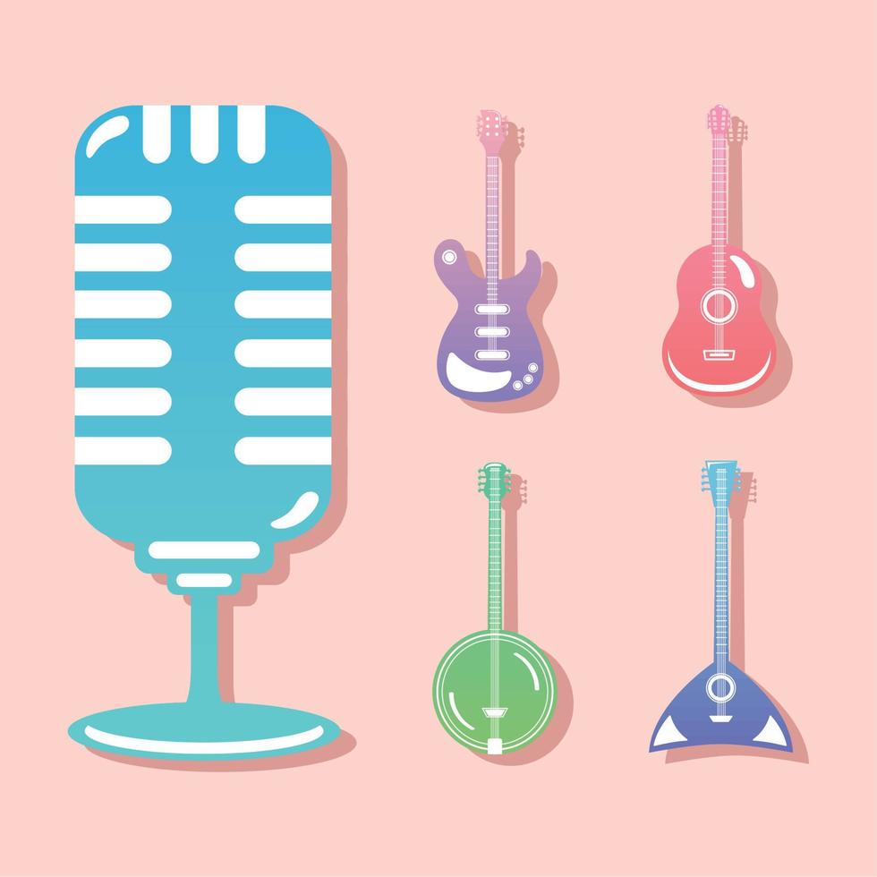 cinco instrumentos musicales iconos pastel vector