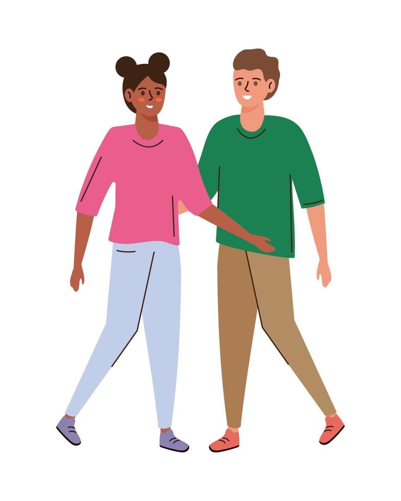 interracial couple characters vector