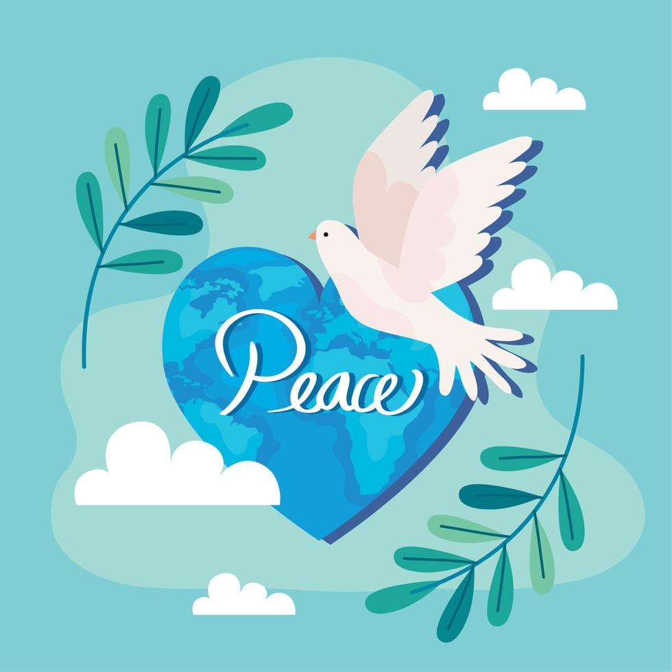 peace word with dove vector