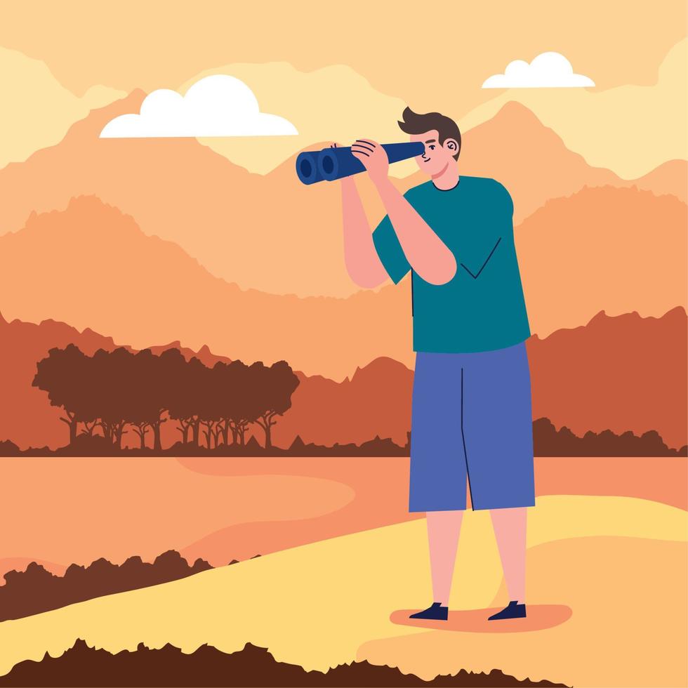 man search in landscape vector