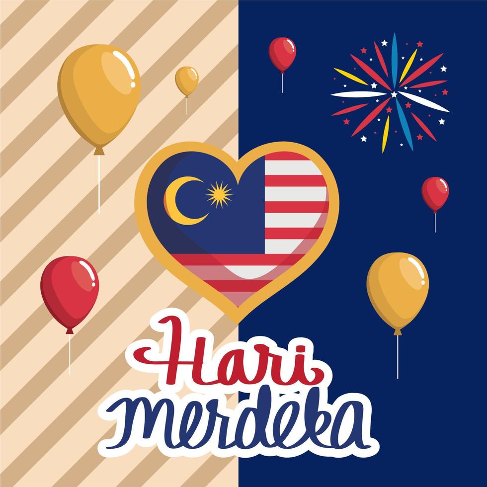 hari merdeka lettering with balloons helium vector