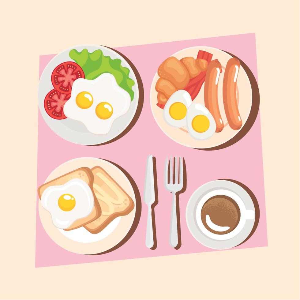 four dishes breakfast menu vector