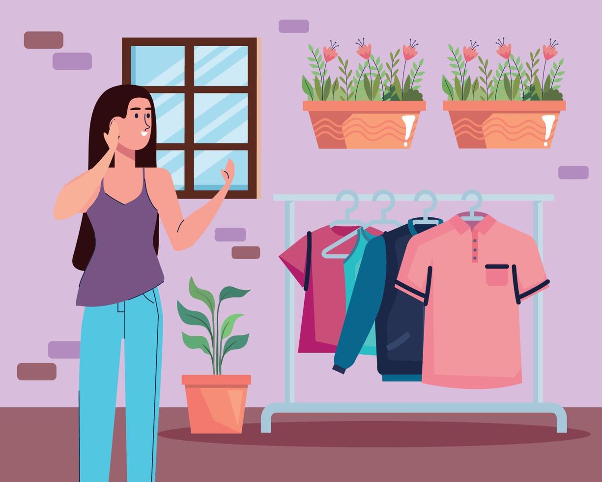 woman in the shopping vector