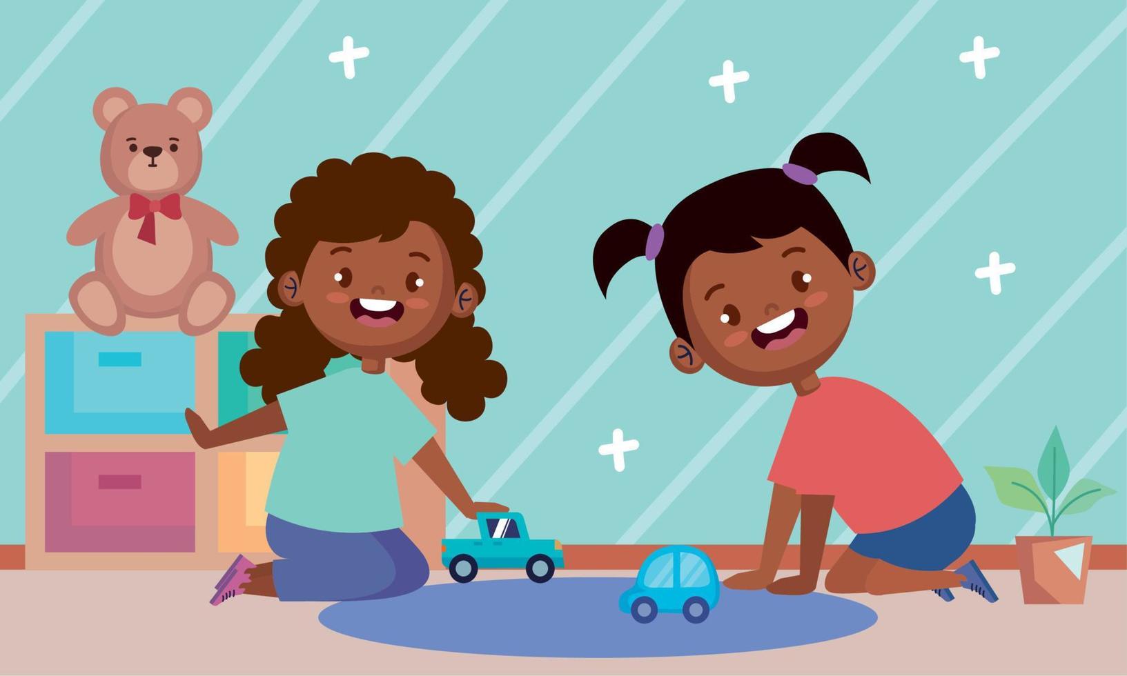 afro little girls playing vector