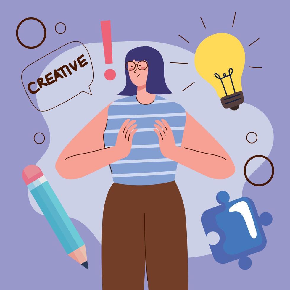 creative woman with icons vector