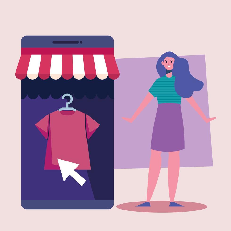 woman and smartphone vector