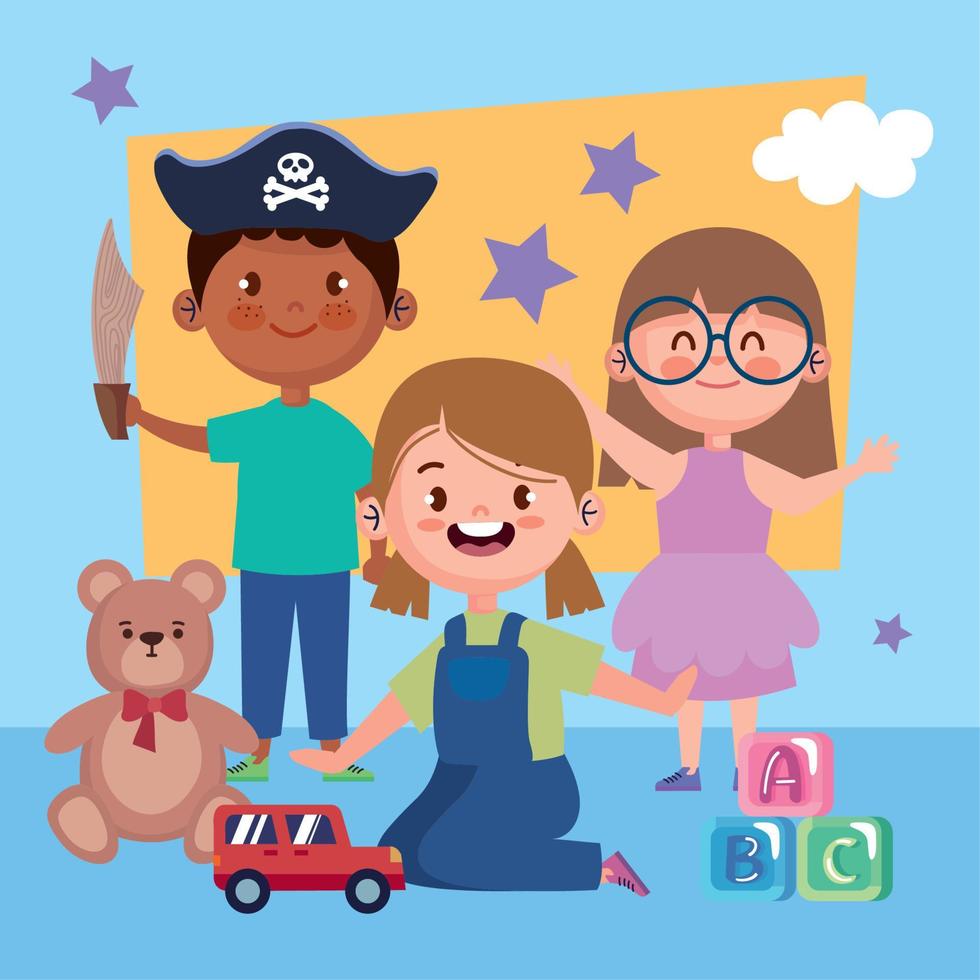 little kids playing with toys vector