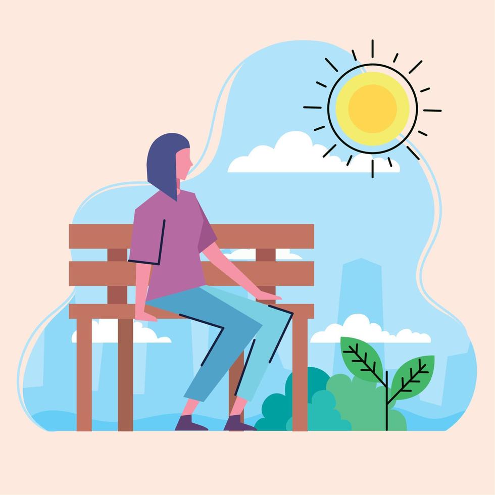 woman seated in park vector