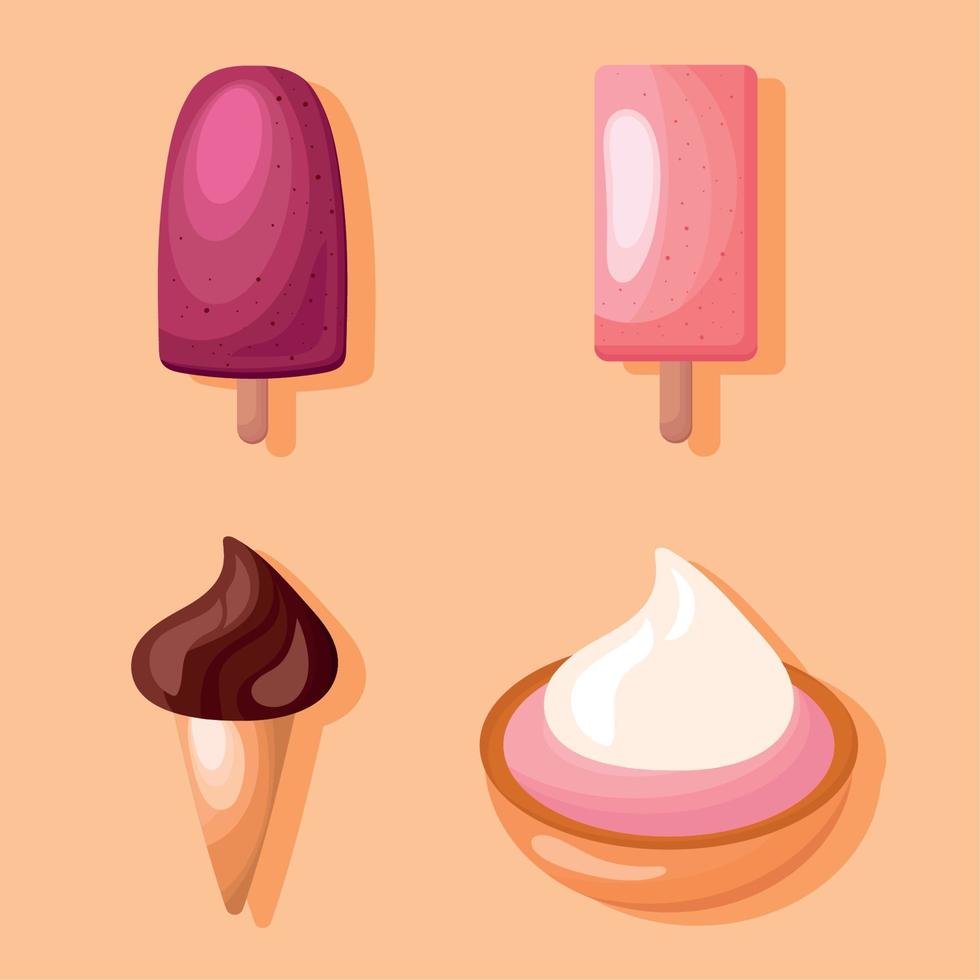 four sweet and delicious desserts vector