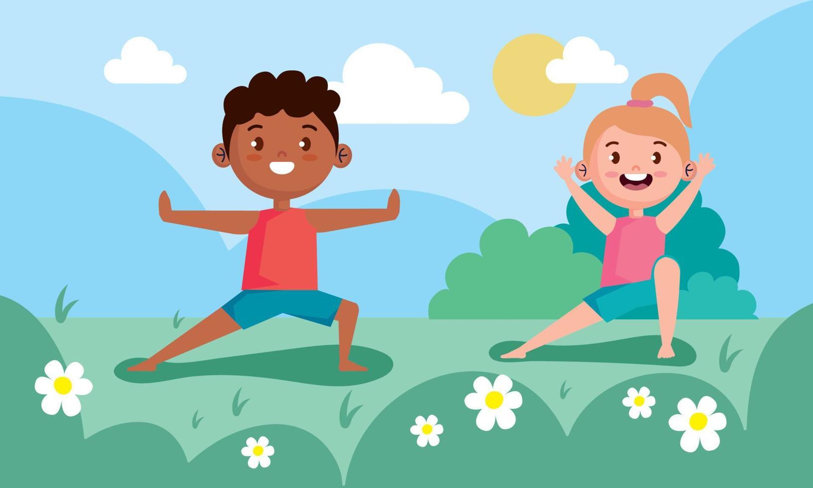 little kids yogas in landscape vector