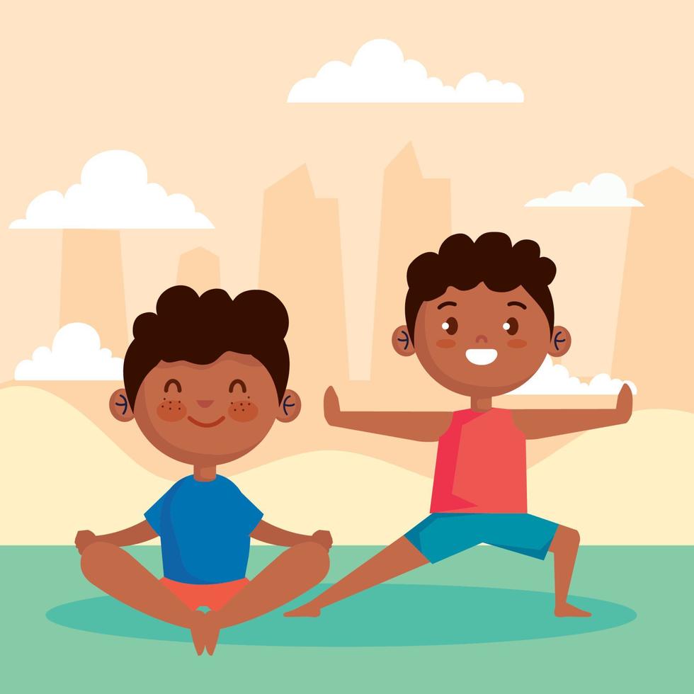 afro little kids yogas vector