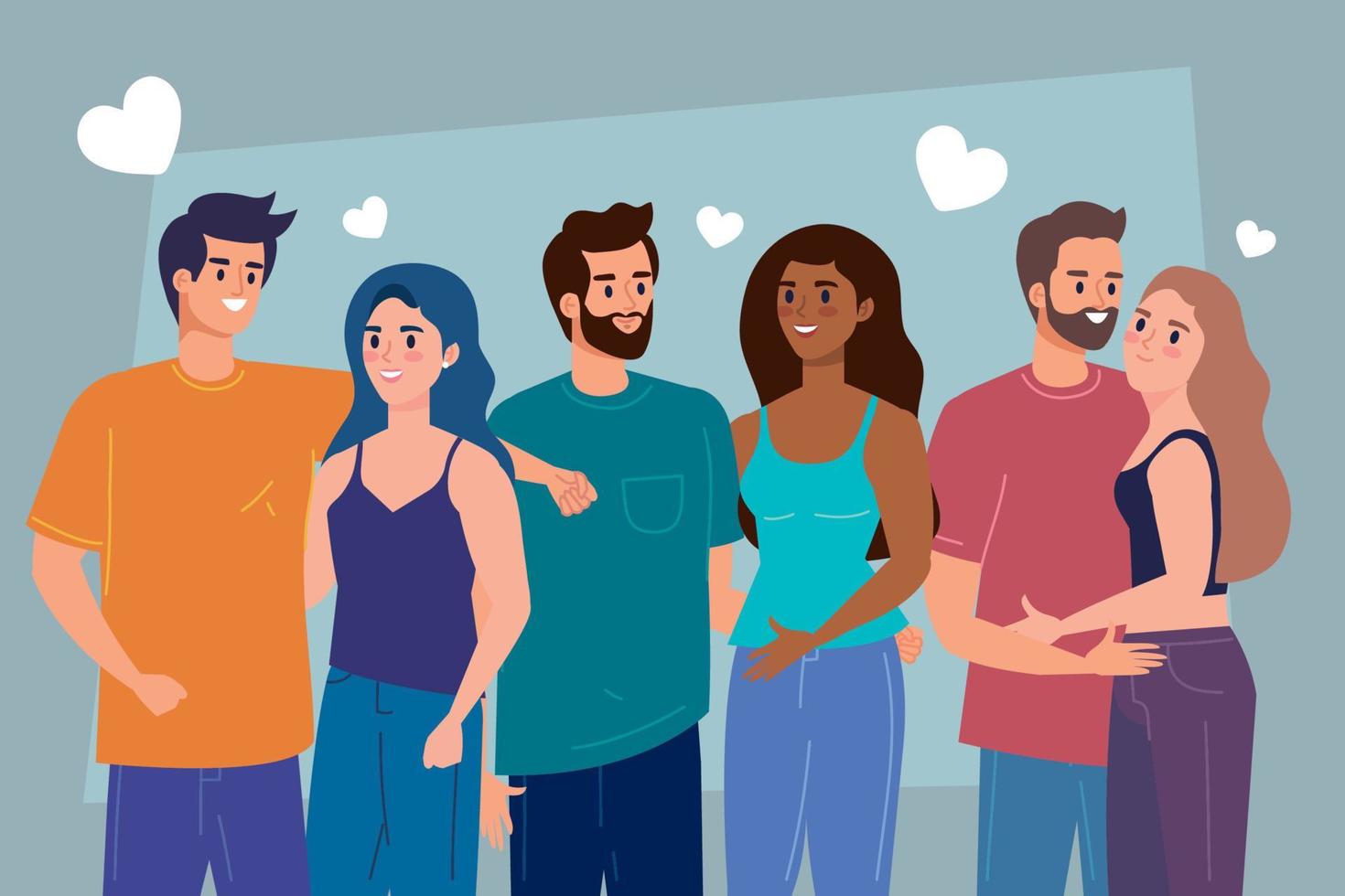 three interracial lovers couples vector