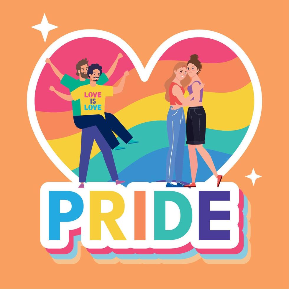 pride lettering with couples vector