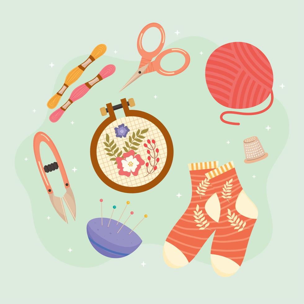 embroidery and weaving seven icons vector