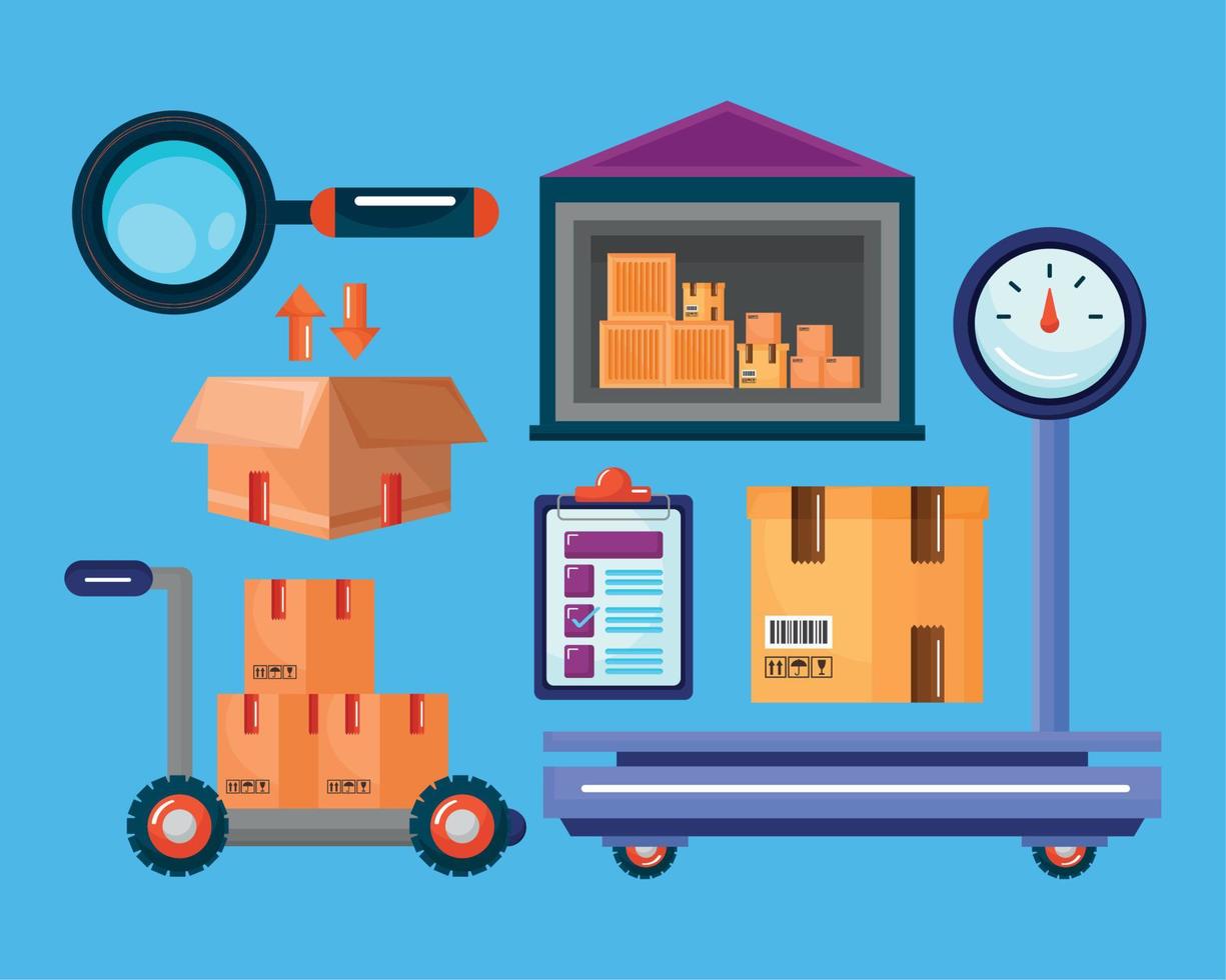 seven warehouse service icons vector