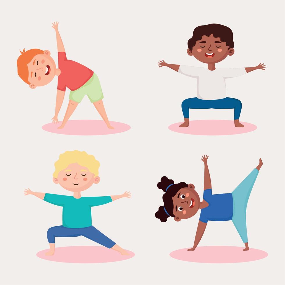 four kids meditating characters vector