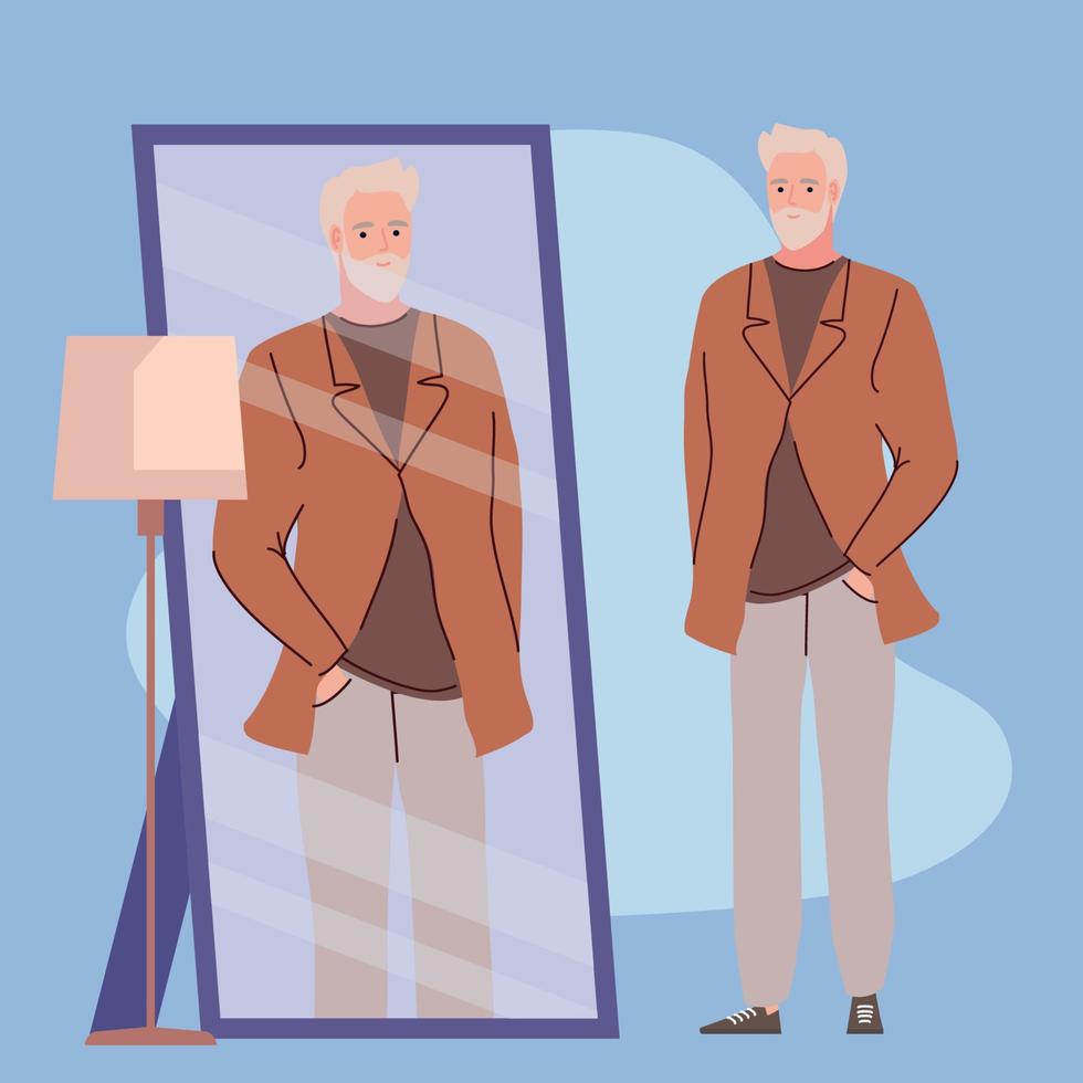 old man modeling with mirror vector