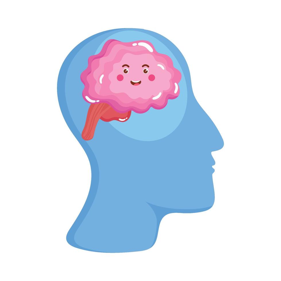 kawaii brain in profile vector