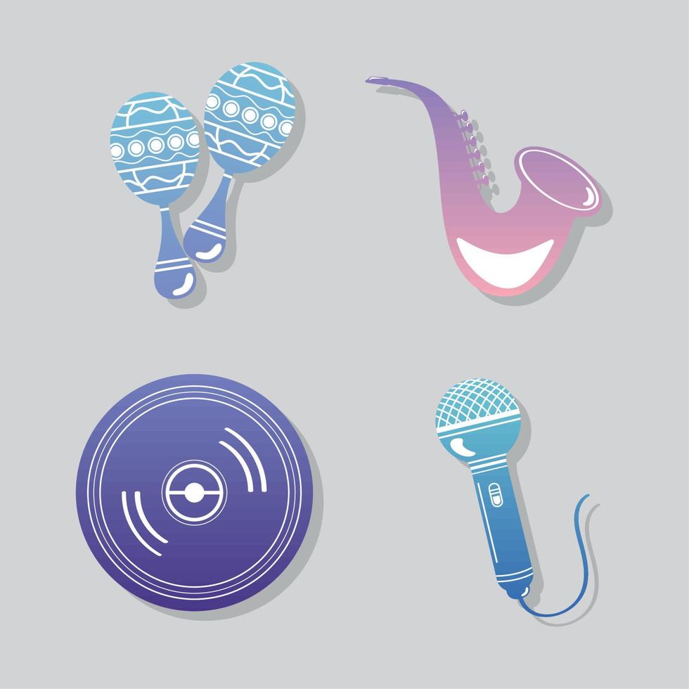 four music instruments pastel icons vector