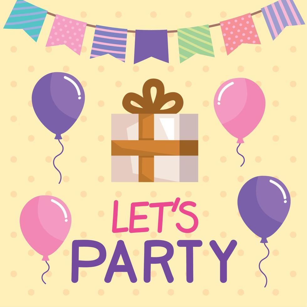 lets party lettering with gift vector