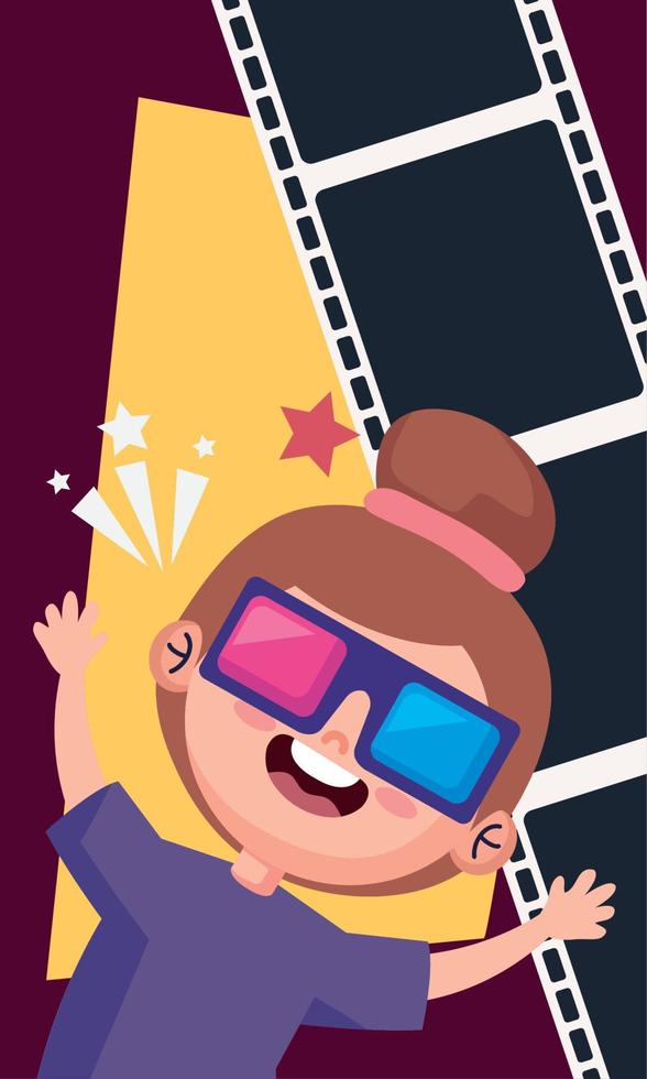 little girl with 3d glasses vector